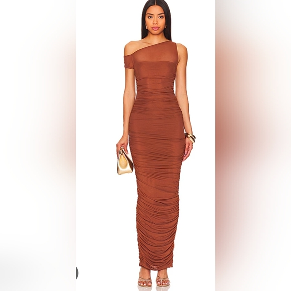 AFRM Dresses & Skirts - AFRM One-Shoulder Brown Maxi Dress